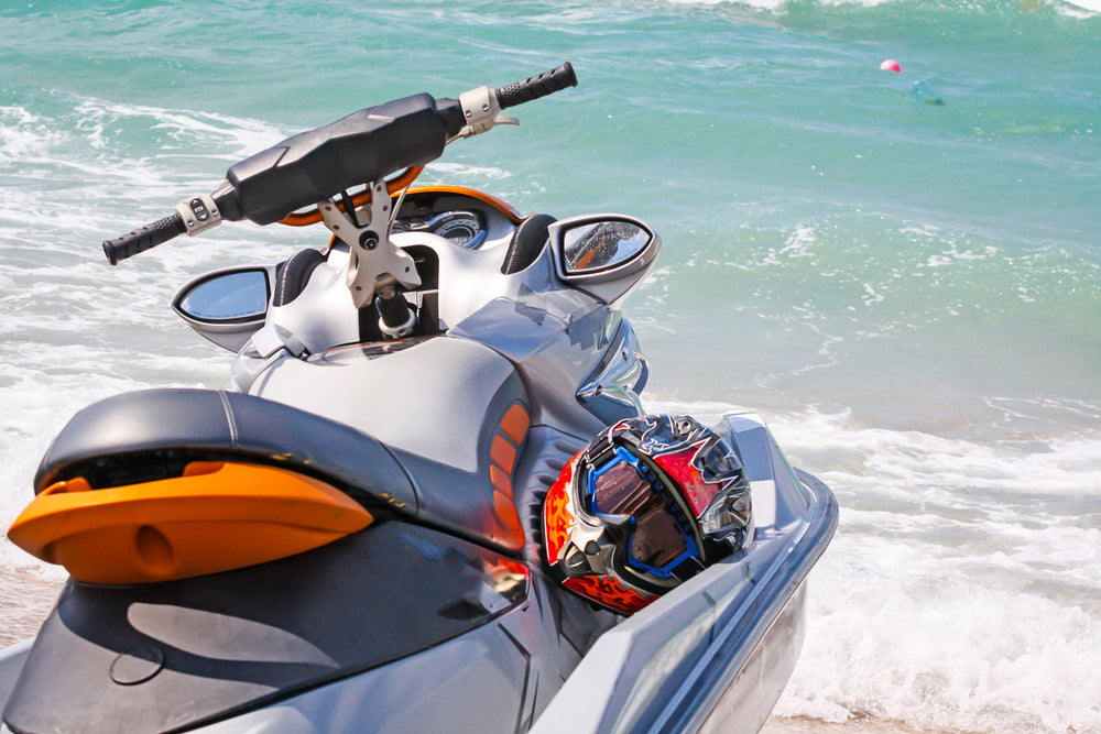 closeup of a jetski on the shore