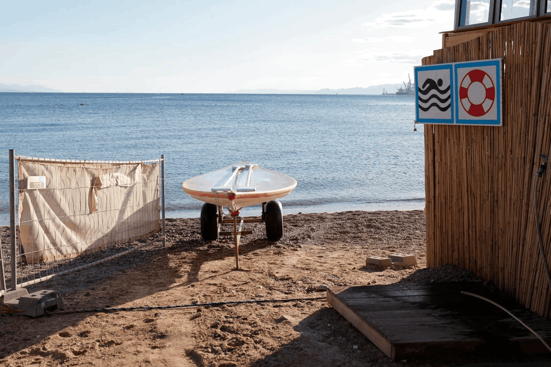 portable ramp on wheels near the beach shoreline